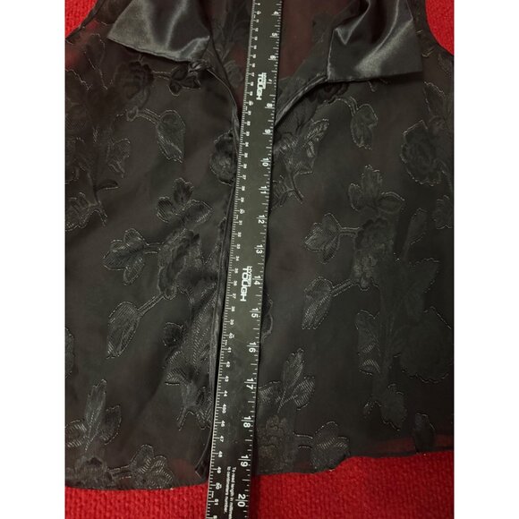 California Dynasty Black Floral Embroidered Vest Medium sheer Satin Collar Made - Picture 4 of 8